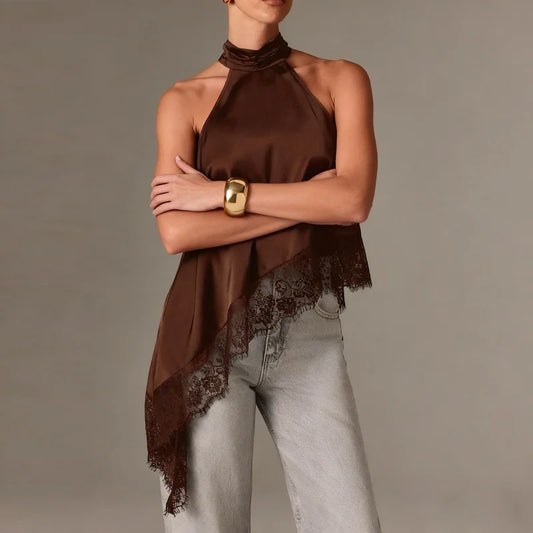 Blusa Assimetric elegant (cetim e renda)
