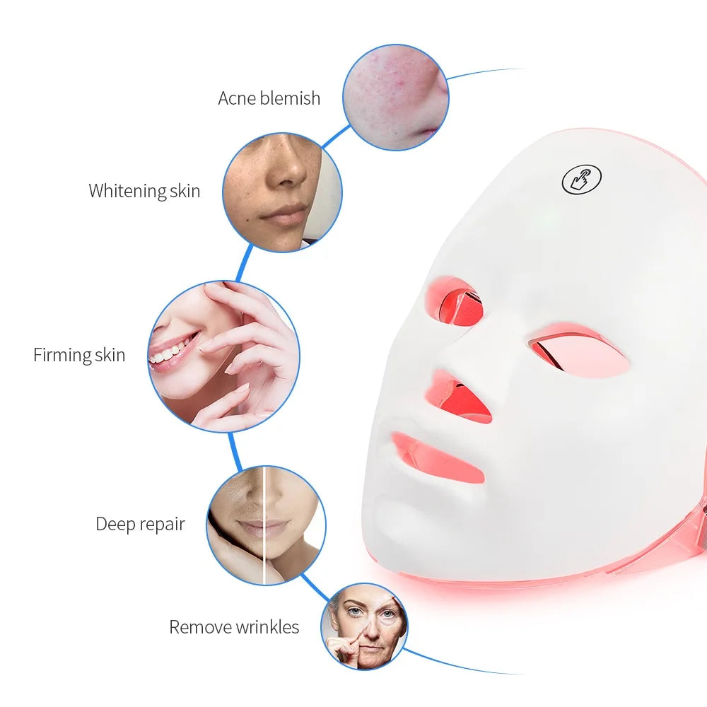 Máscara facial recarregável de LED com 7 cores