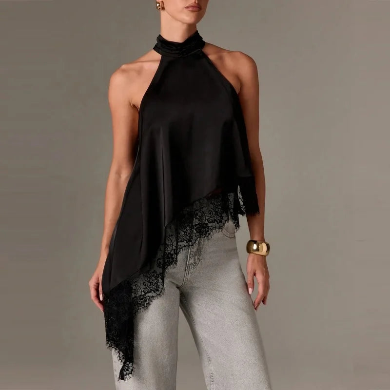 Blusa Assimetric elegant (cetim e renda)