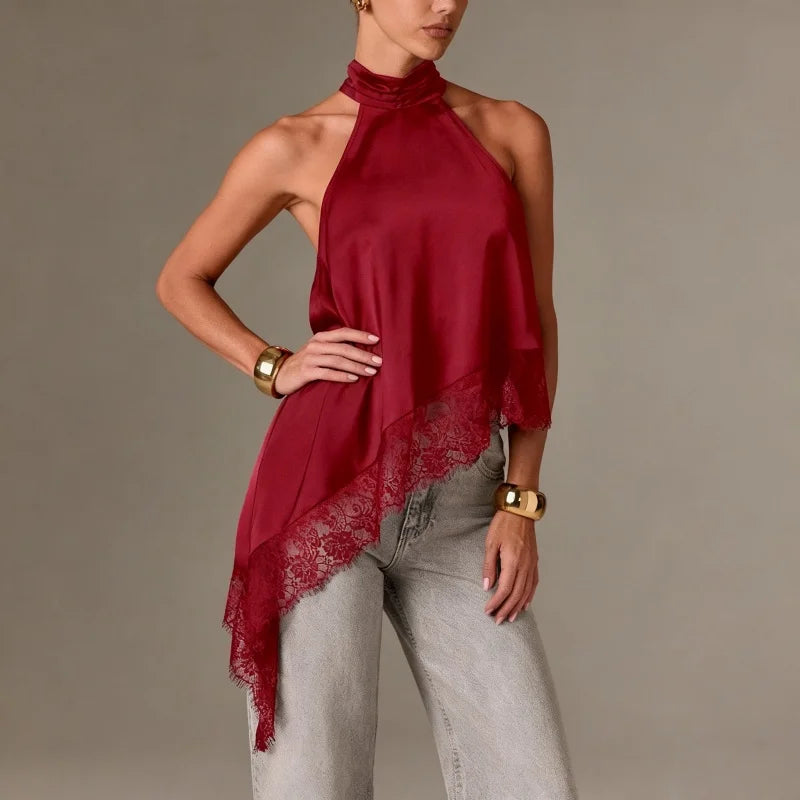 Blusa Assimetric elegant (cetim e renda)