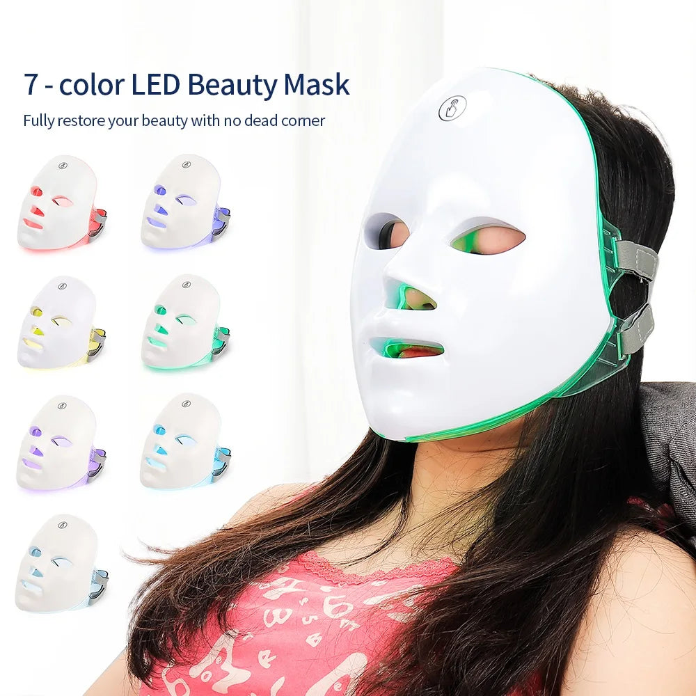 Máscara facial recarregável de LED com 7 cores
