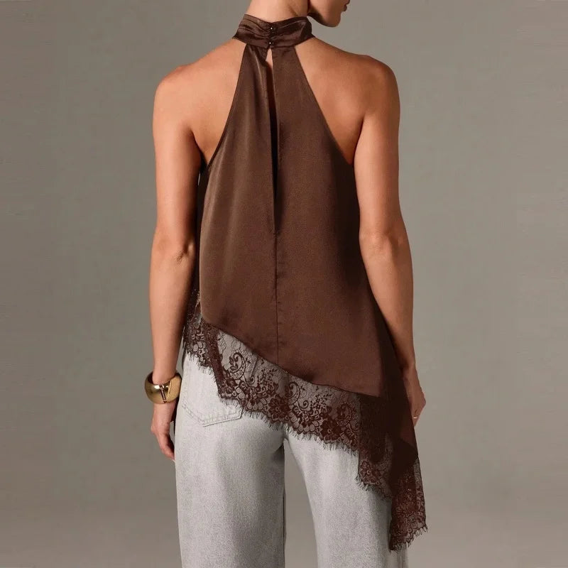 Blusa Assimetric elegant (cetim e renda)
