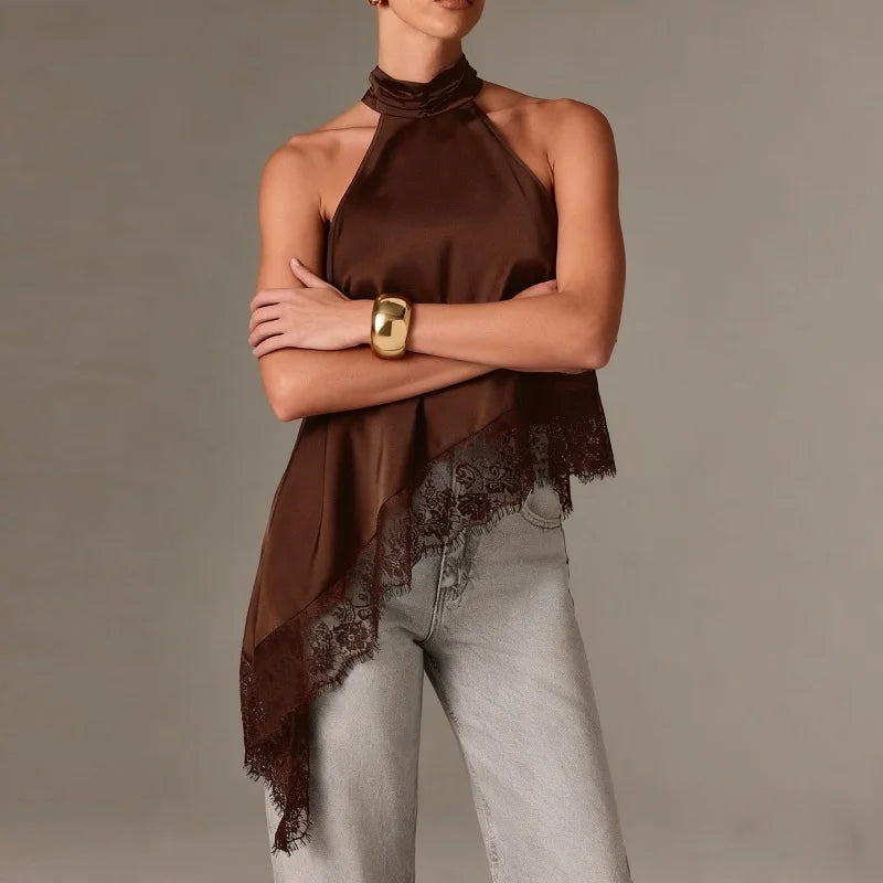 Blusa Assimetric elegant (cetim e renda)