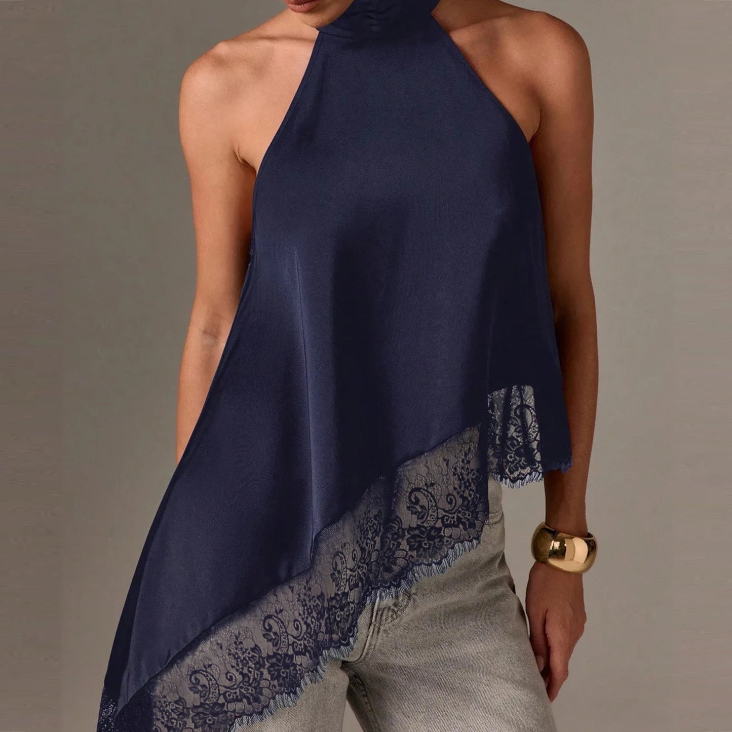 Blusa Assimetric elegant (cetim e renda)