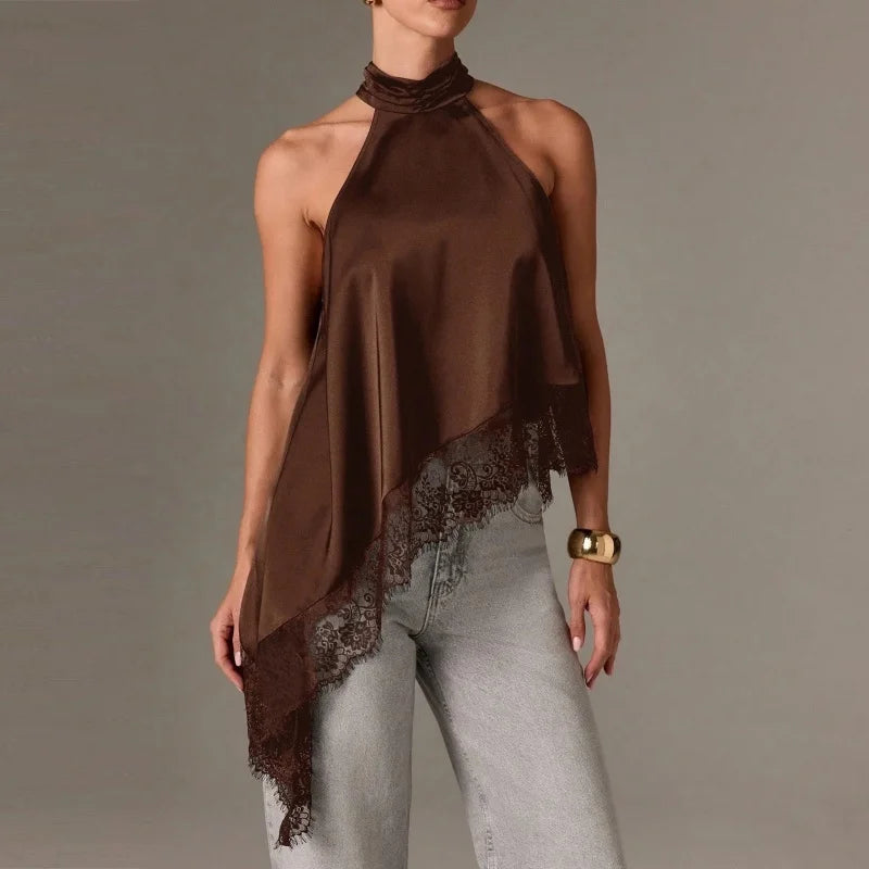 Blusa Assimetric elegant (cetim e renda)