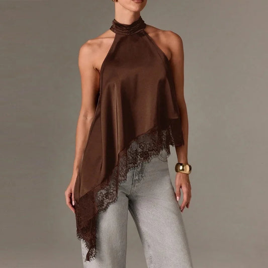 Blusa Assimetric elegant (cetim e renda)