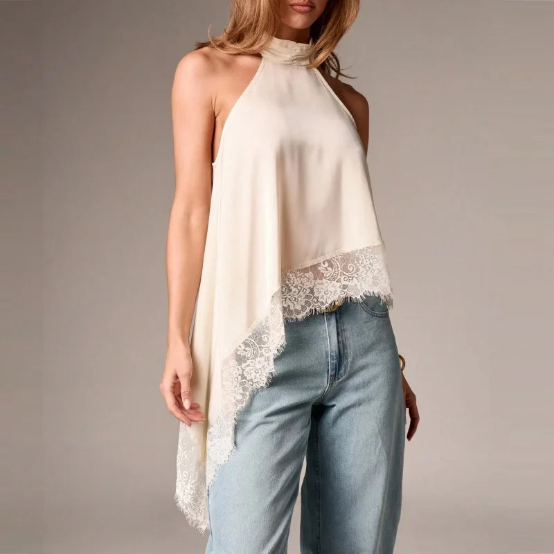 Blusa Assimetric elegant (cetim e renda)