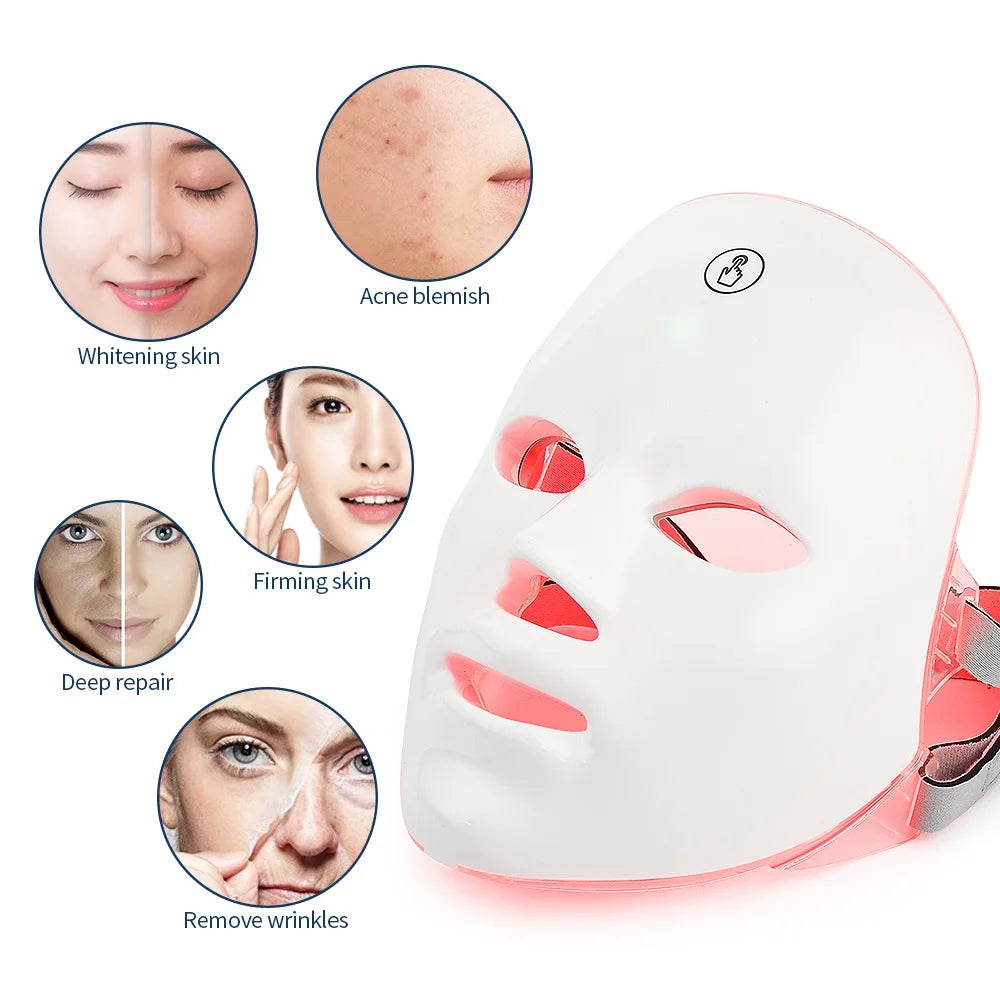 Máscara facial recarregável de LED com 7 cores