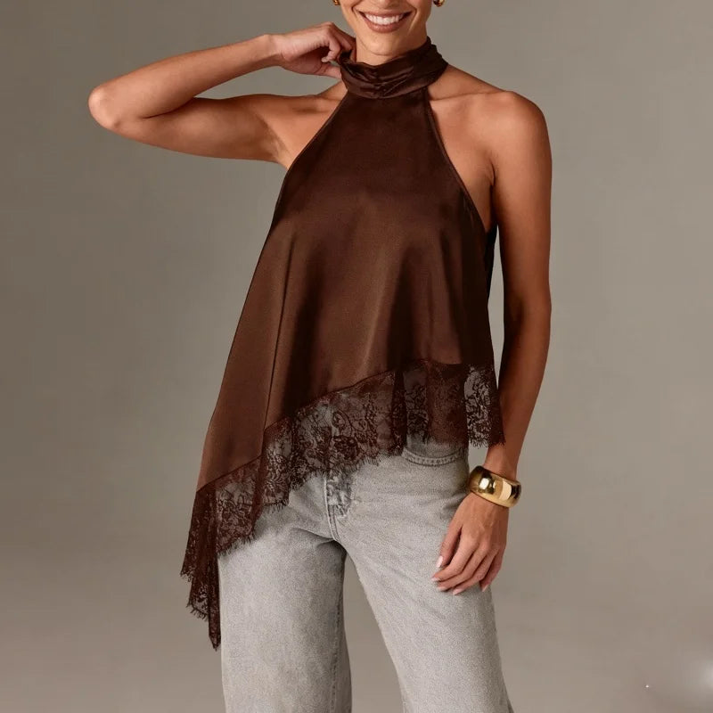 Blusa Assimetric elegant (cetim e renda)