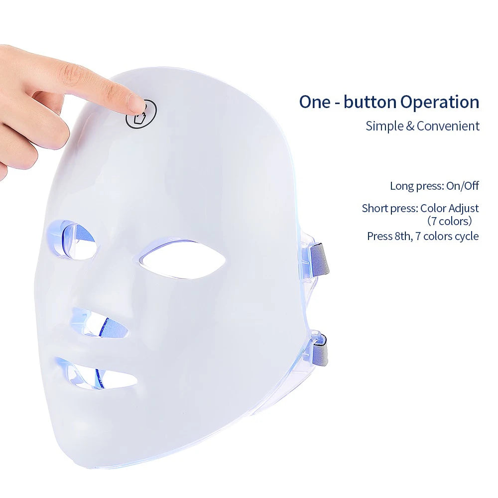 Máscara facial recarregável de LED com 7 cores