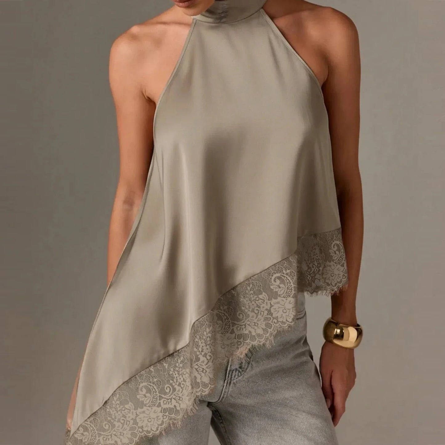 Blusa Assimetric elegant (cetim e renda)